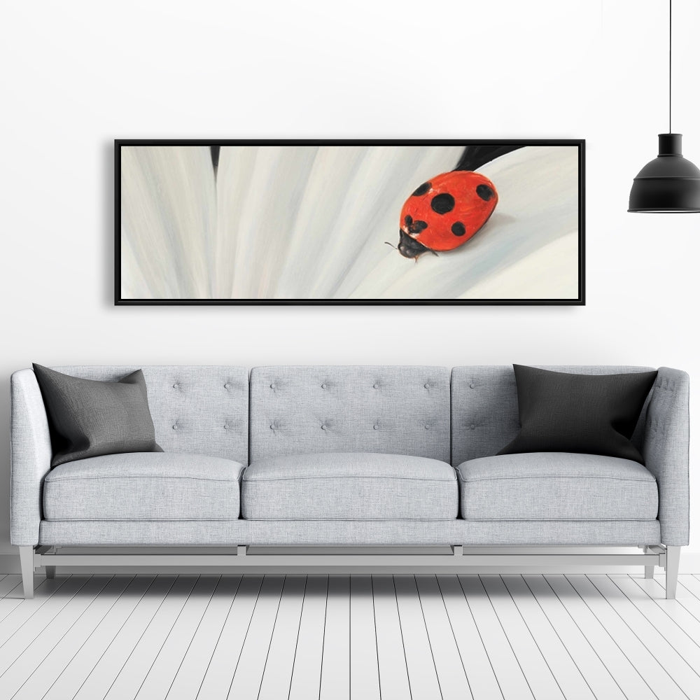 White Daisy and Ladybug Canvas - Romantic Botanical Decor