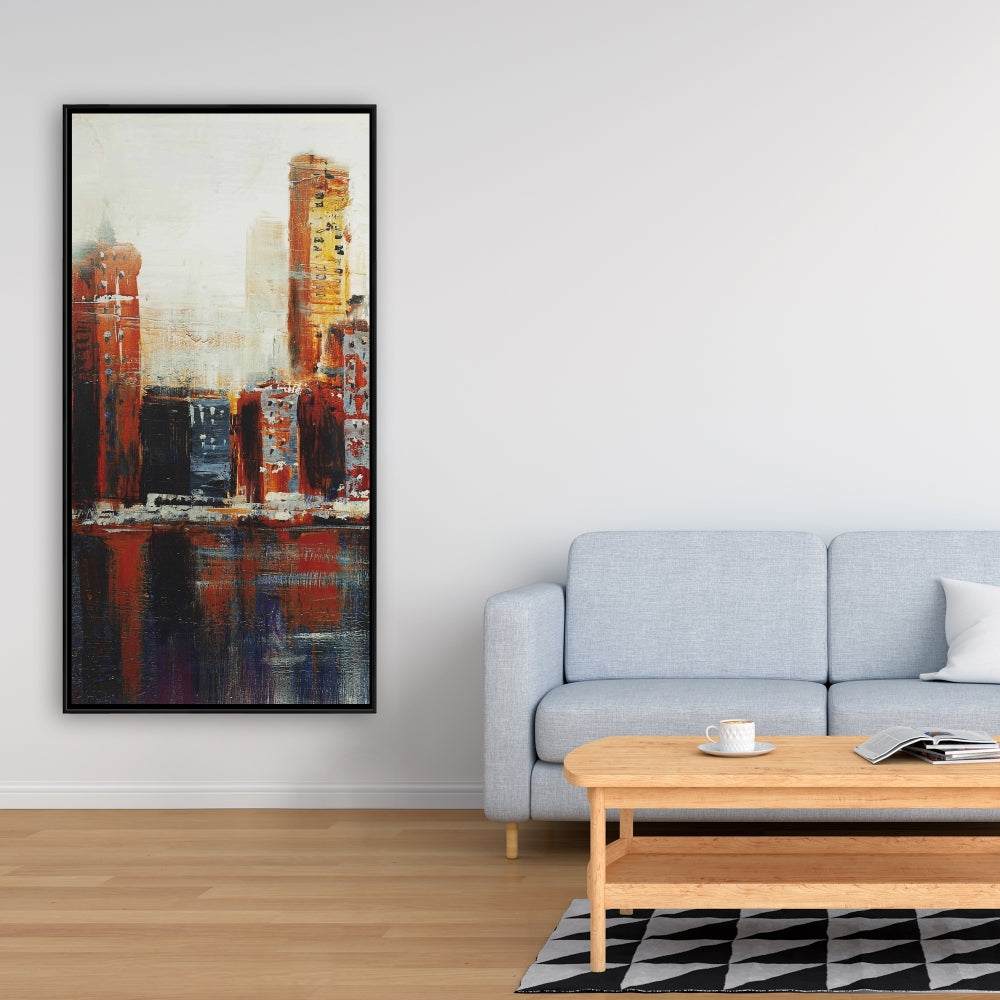 Toile abstraite de paysage urbain rouge | Décoration murale pour chambre à coucher