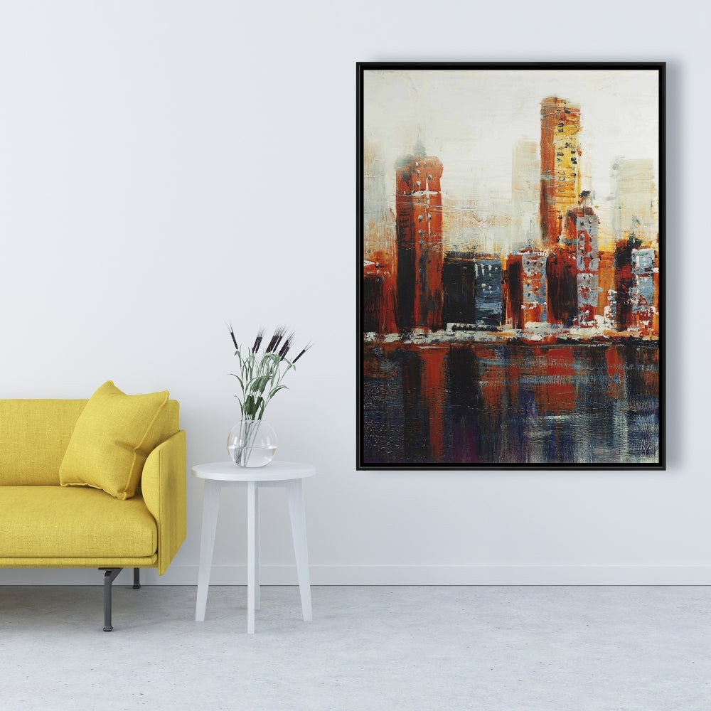 Toile abstraite de paysage urbain rouge | Décoration murale pour chambre à coucher
