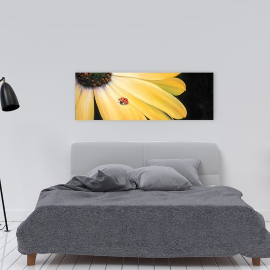 Yellow Daisy & Ladybug Canvas - Bedroom Botanical Wall Art