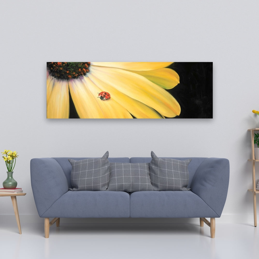 Yellow Daisy & Ladybug Canvas - Bedroom Botanical Wall Art