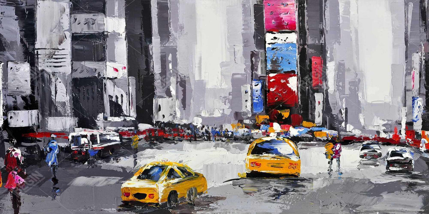 Abstract Street with Yellow Taxis - Blue Canvas for Bedroom Decor