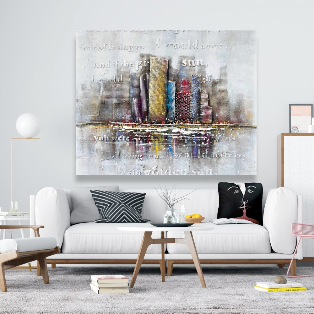 Gray Canvas Building Typography Relief | Home Decor Art