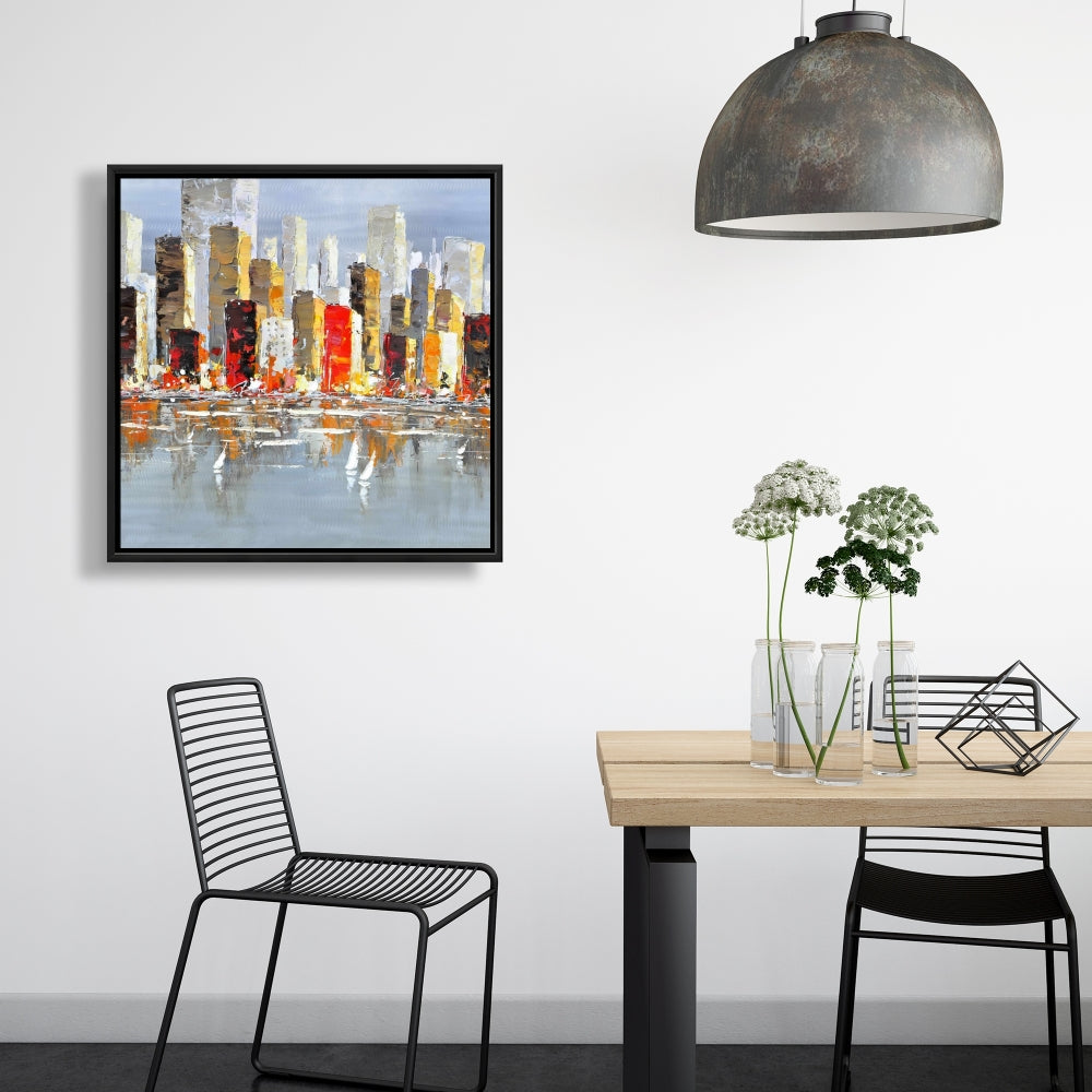 Toile colorée | Cadre gris | Décor de réflexion sur l'eau