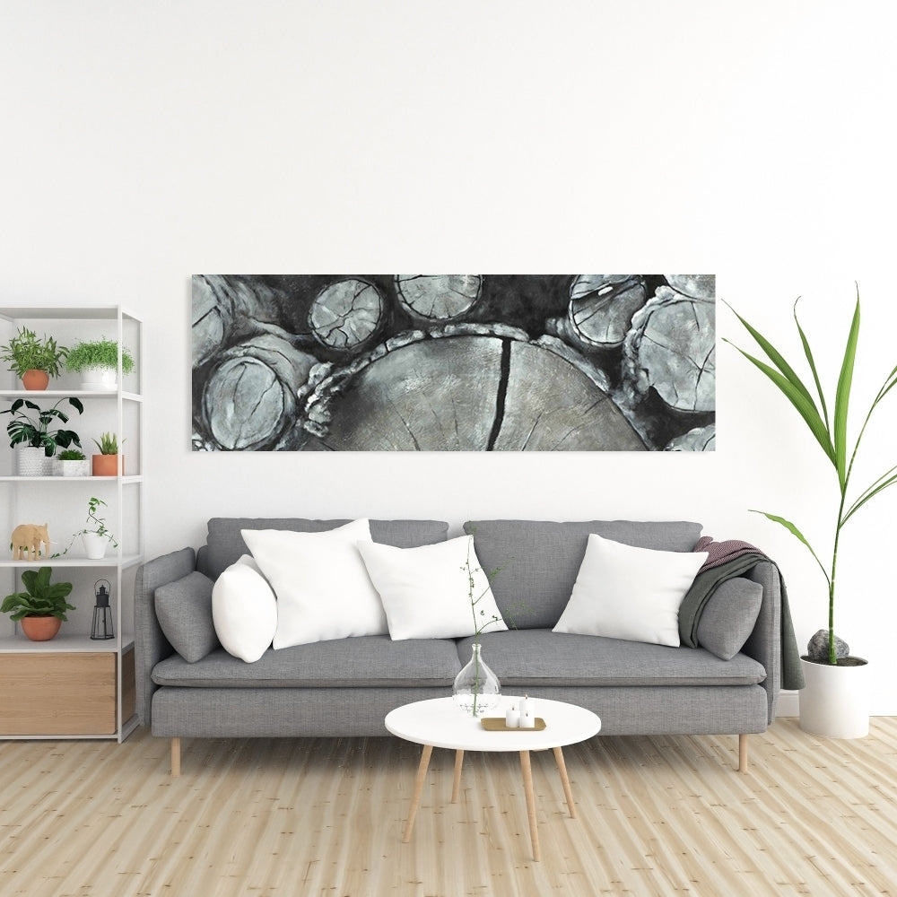 Stacked Wood Logs Canvas - Monochrome Trees Bedroom Decor