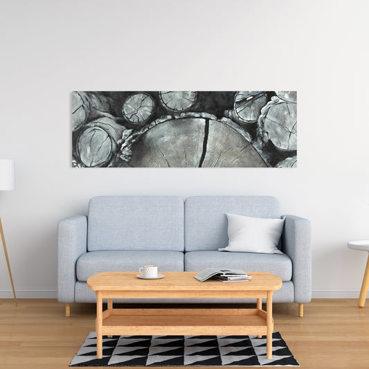 Stacked Wood Logs Canvas - Monochrome Trees Bedroom Decor