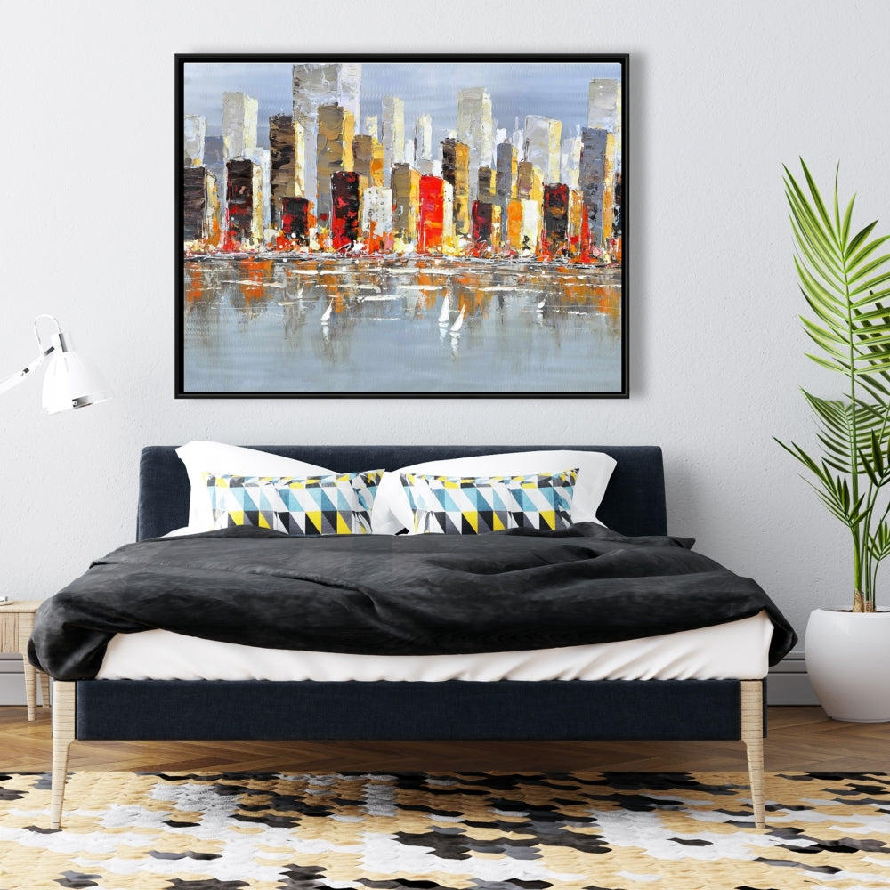 Toile colorée | Cadre gris | Décor de réflexion sur l'eau