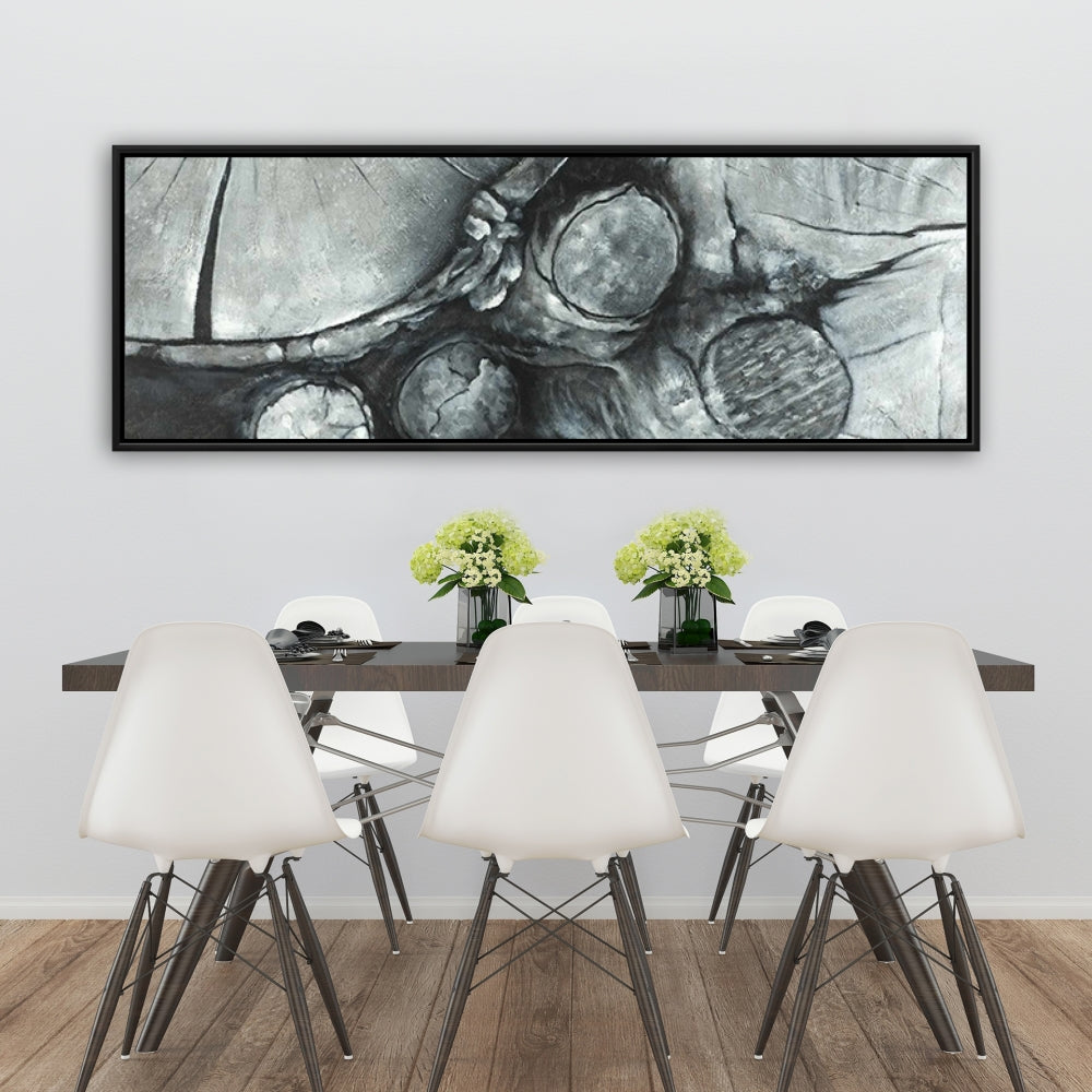 Textured Wooden Logs Monochrome Framed Canvas | Home Decor