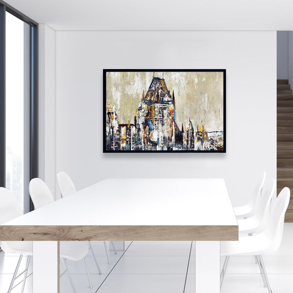 Abstract Château Frontenac Canvas | Cities Blue Framed Art