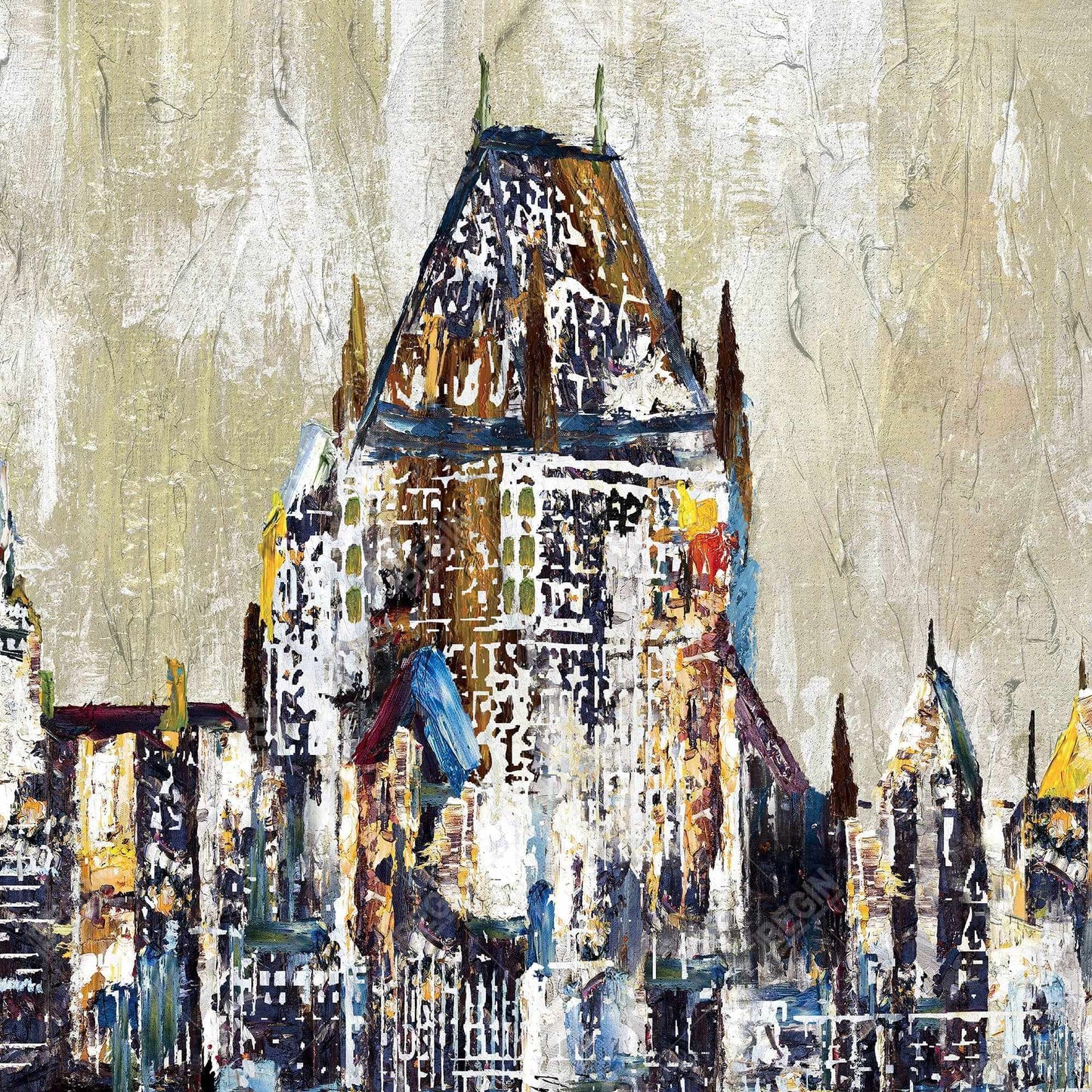 Abstract Château Frontenac Canvas | Cities Blue Framed Art