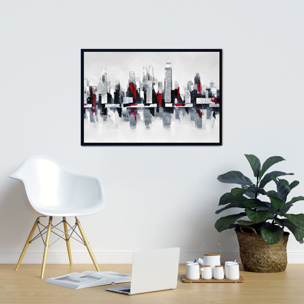 Gray and Red Cityscape Canvas | Urban Home Decor Wall Art
