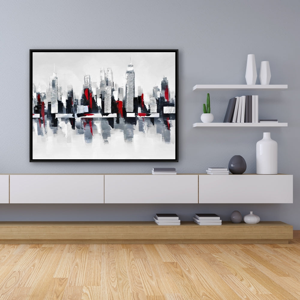 Gray and Red Cityscape Canvas | Urban Home Decor Wall Art