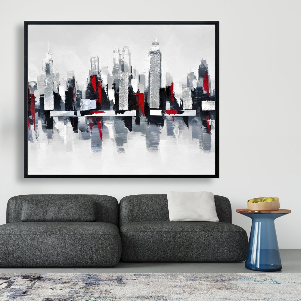 Gray and Red Cityscape Canvas | Urban Home Decor Wall Art