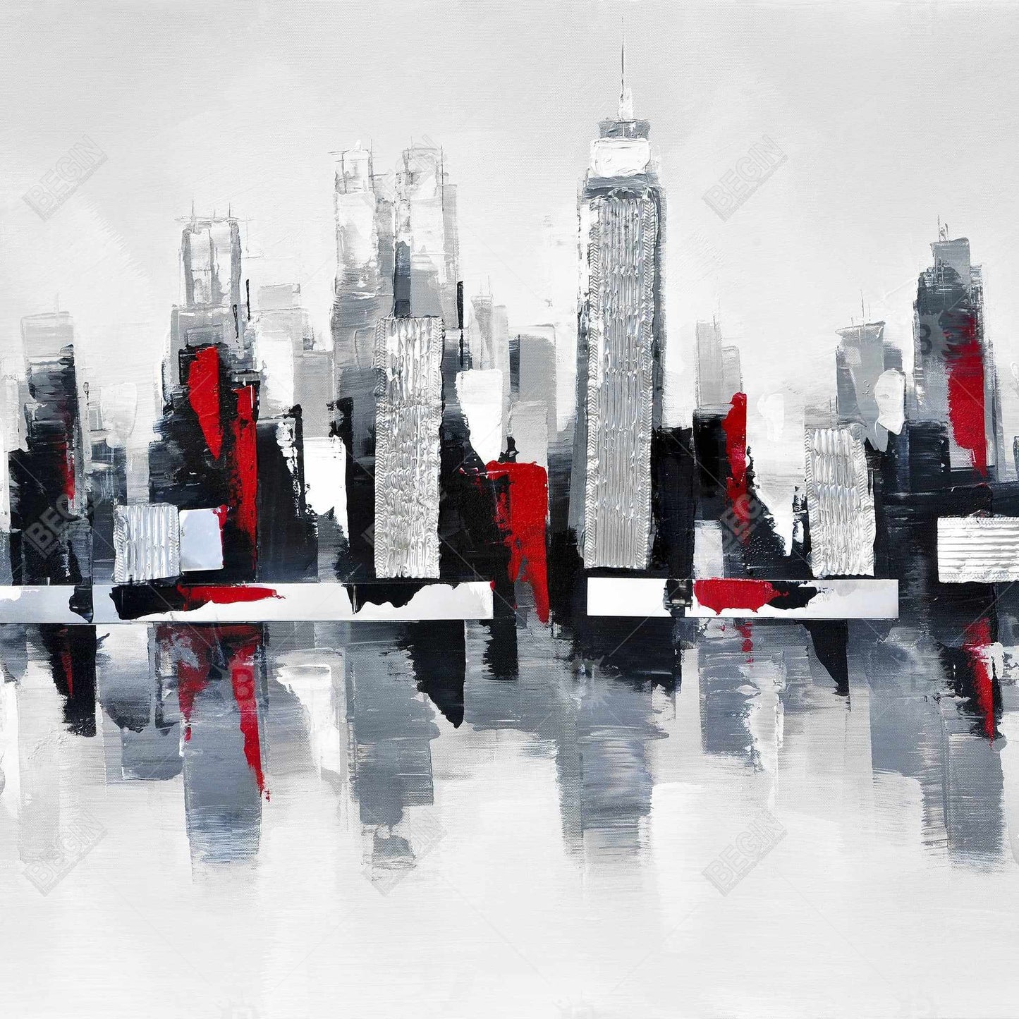 Gray and Red Cityscape Canvas | Urban Home Decor Wall Art