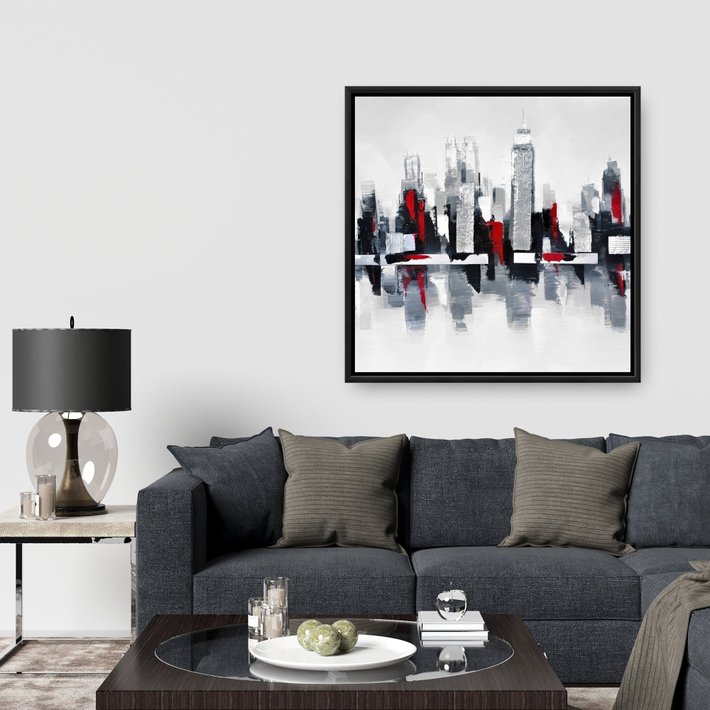 Gray and Red Cityscape Canvas | Urban Home Decor Wall Art