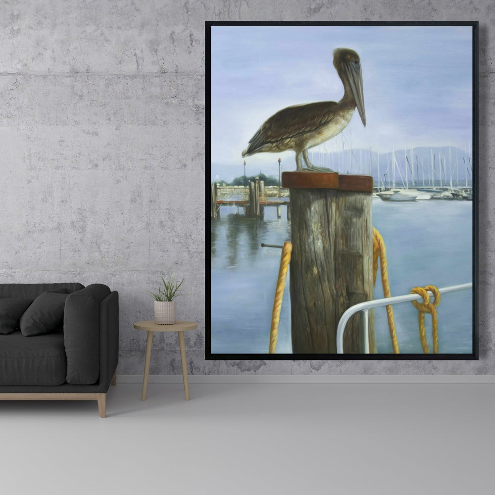Blue Pelican Framed Canvas | Animals Bathroom Decor Wall Art