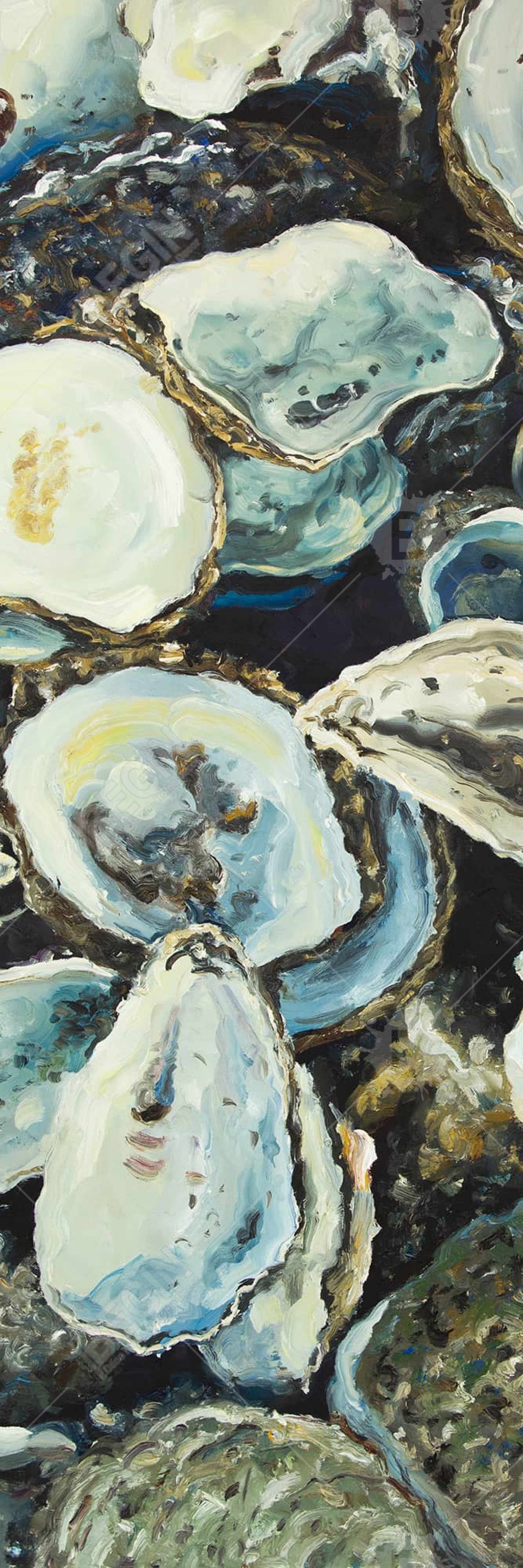 Marine Blue Oyster Shells Canvas | Coastal Home Decor Art
