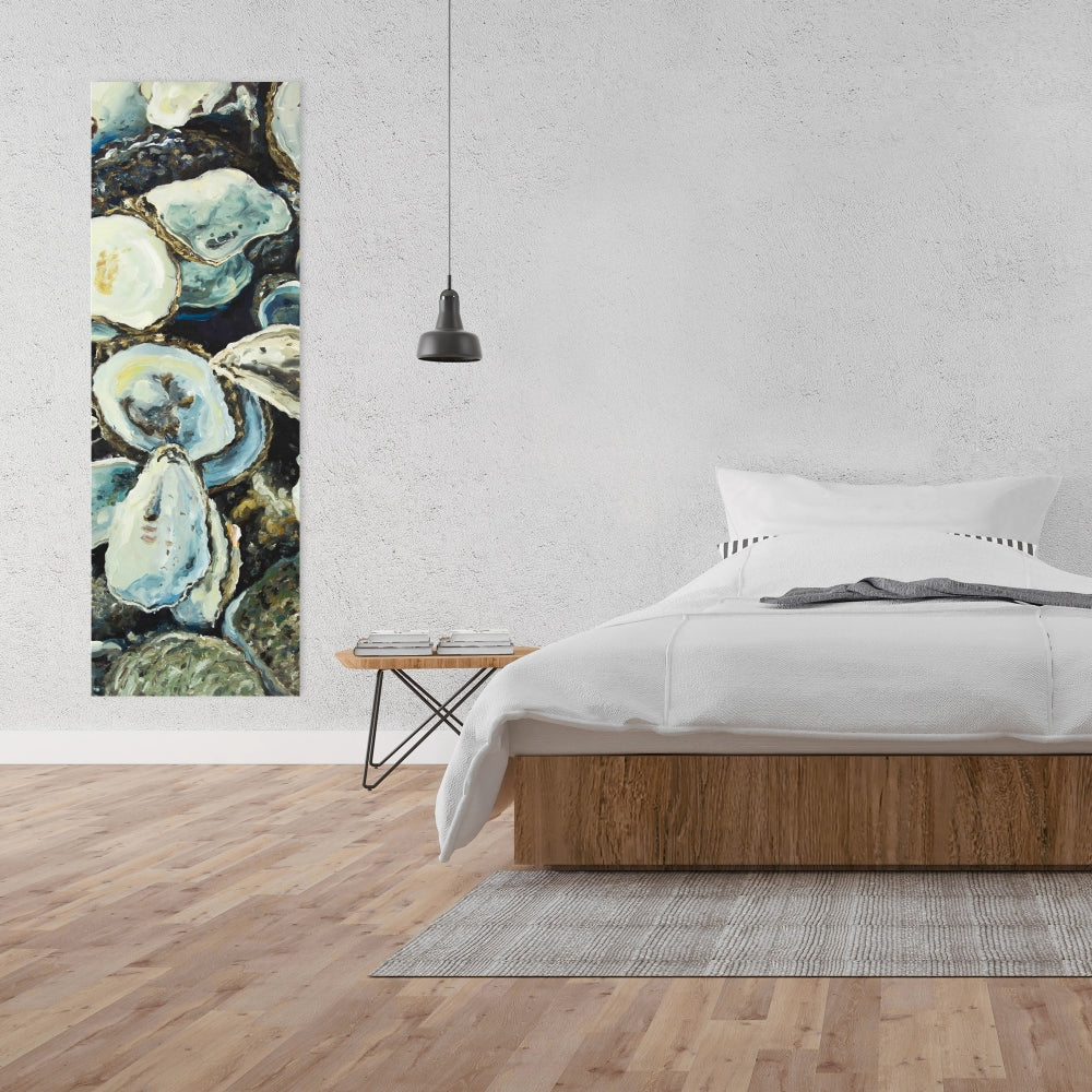 Marine Blue Oyster Shells Canvas | Coastal Home Decor Art