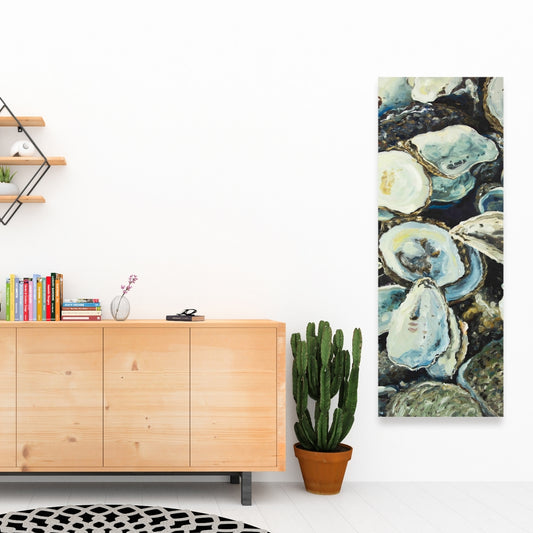 Marine Blue Oyster Shells Canvas | Coastal Home Decor Art