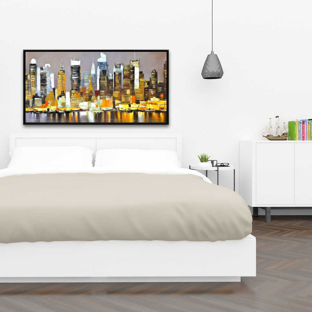 Gratte-ciel texturés de nuit | Toile encadrée marron