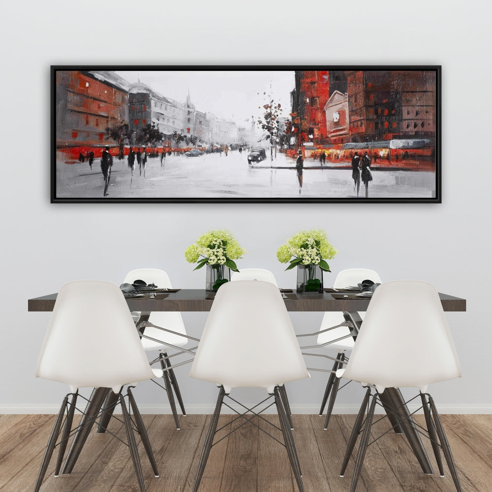 Classic Street Scene Canvas | Gray Framed Wall Art Decor
