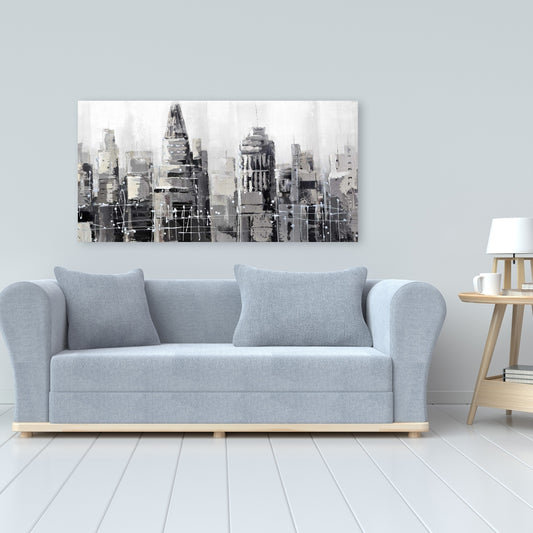 Toile moderne « City grise » : décoration murale pour chambre à coucher