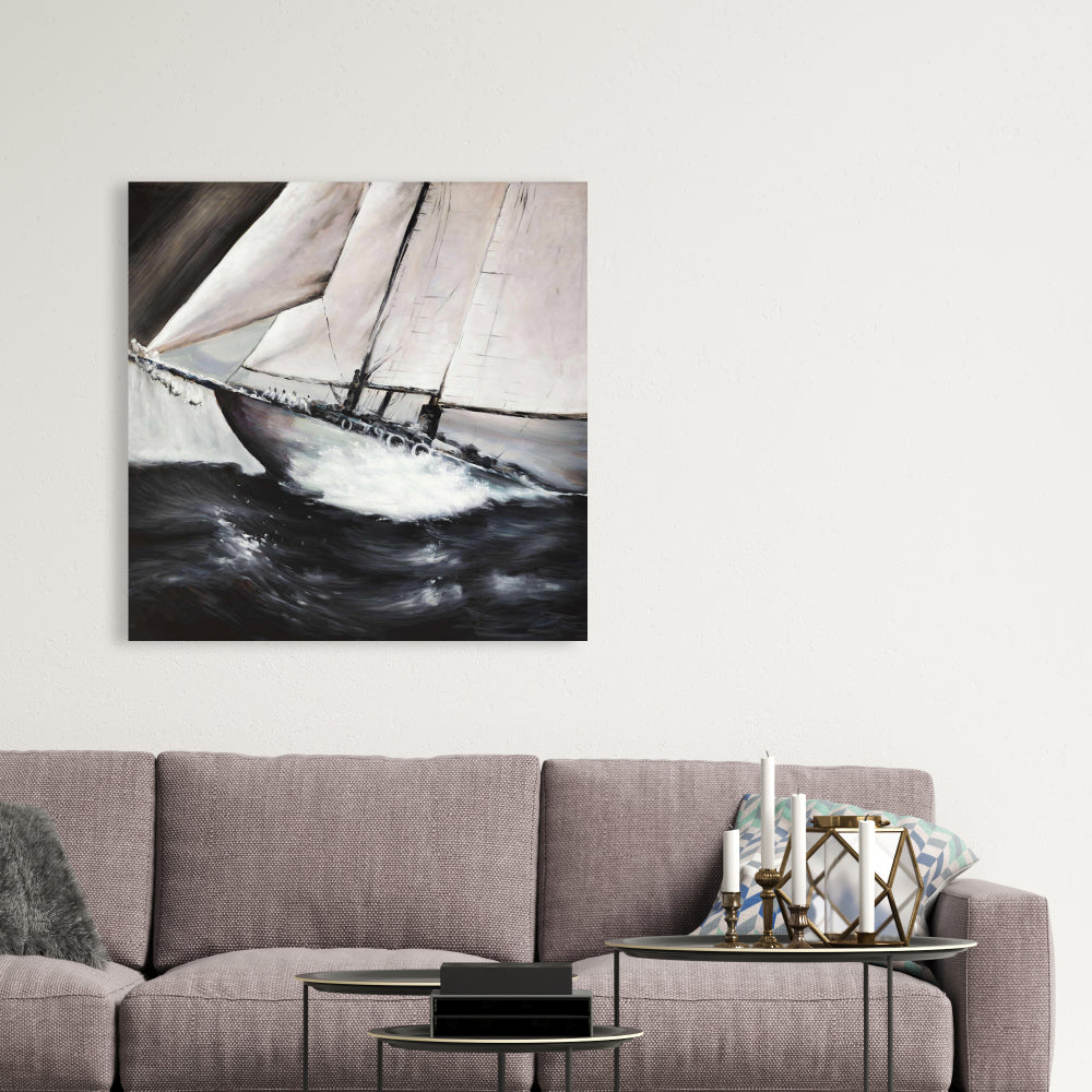 Coastal Bedroom Canvas - Boat in a Storm | Home Decor Art