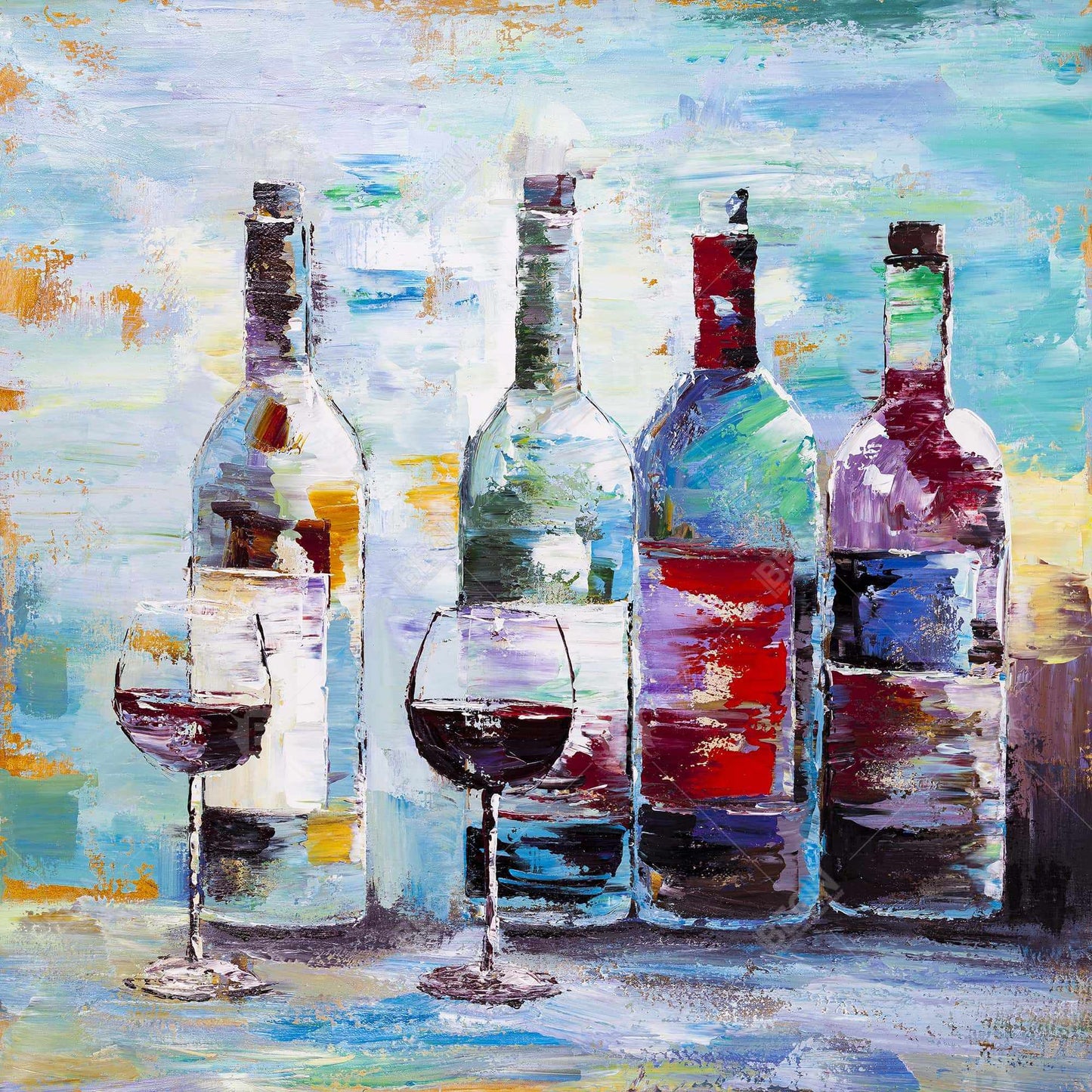 Four Bottles of Wine Canvas - Kitchen Wall Art Decor