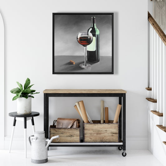Toile encadrée grise – Bouteille de Bourgogne | Décoration rustique