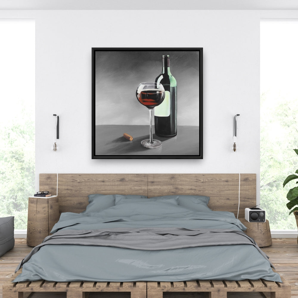Gray Framed Canvas - Bottle of Burgundy | Rustic Home Decor