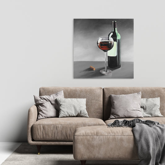 Gray Rustic Canvas | Bottle of Burgundy Food Decor for Home
