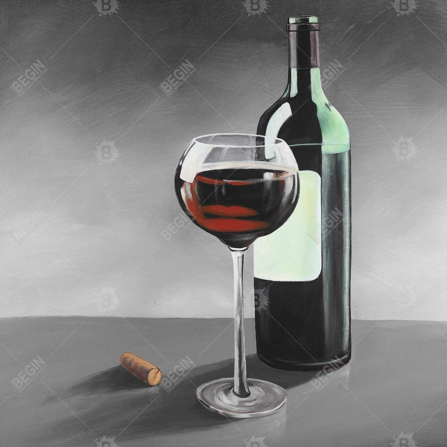 Gray Framed Canvas - Bottle of Burgundy | Rustic Home Decor