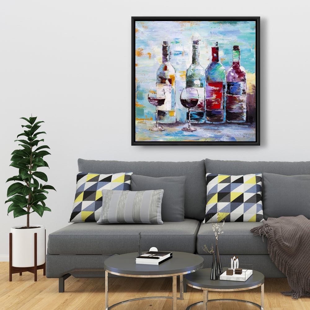 Four Bottles of Wine Canvas - Kitchen Wall Art Decor