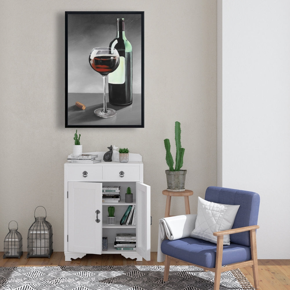 Gray Framed Canvas - Bottle of Burgundy | Rustic Home Decor