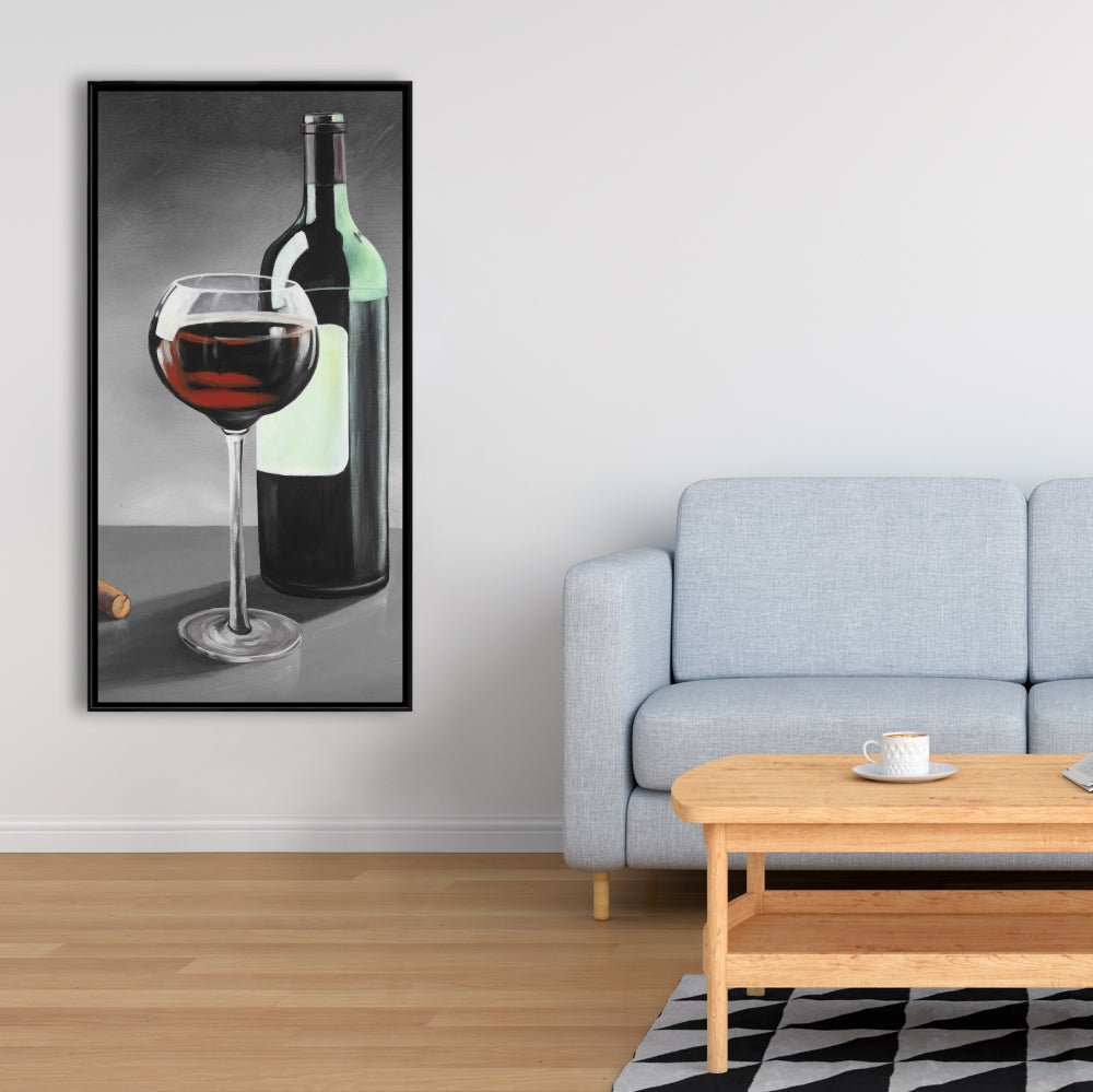 Gray Framed Canvas - Bottle of Burgundy | Rustic Home Decor