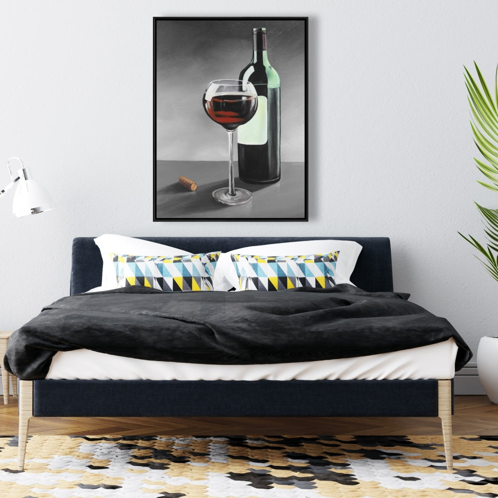Gray Framed Canvas - Bottle of Burgundy | Rustic Home Decor