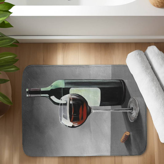 Gray Gastronomy Kitchen Bath Mat - Bottle of Burgundy Decor