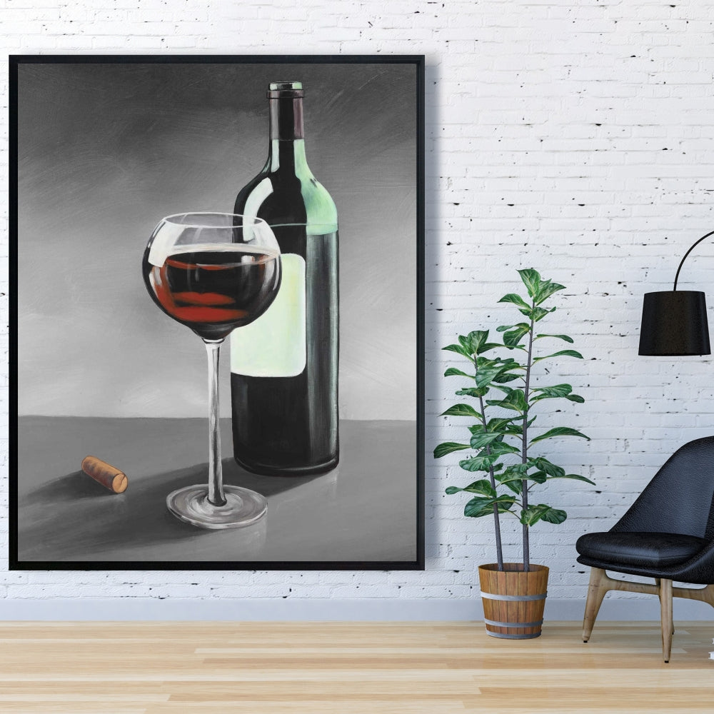 Gray Framed Canvas - Bottle of Burgundy | Rustic Home Decor