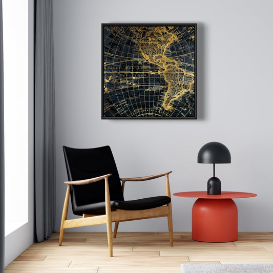 Blue Marine World Map Globe Canvas | Travel Home Decor Wall Art