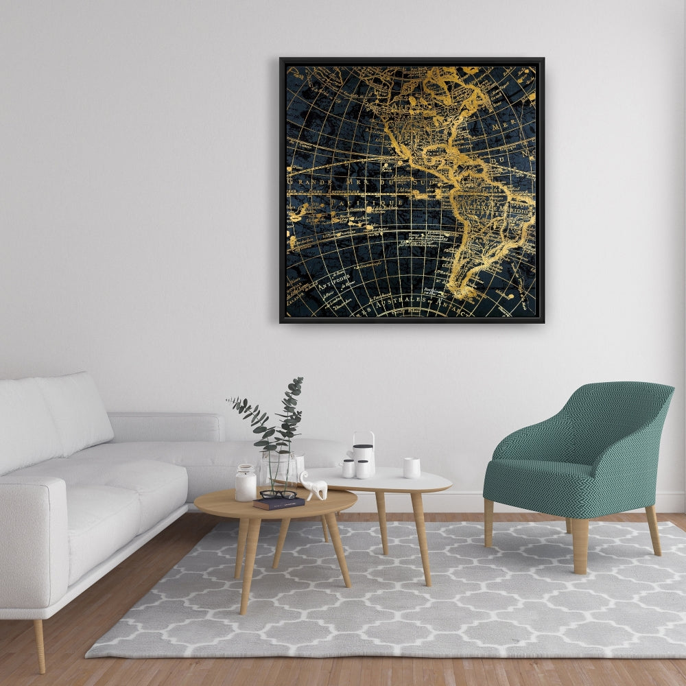 Blue Marine World Map Globe Canvas | Travel Home Decor Wall Art