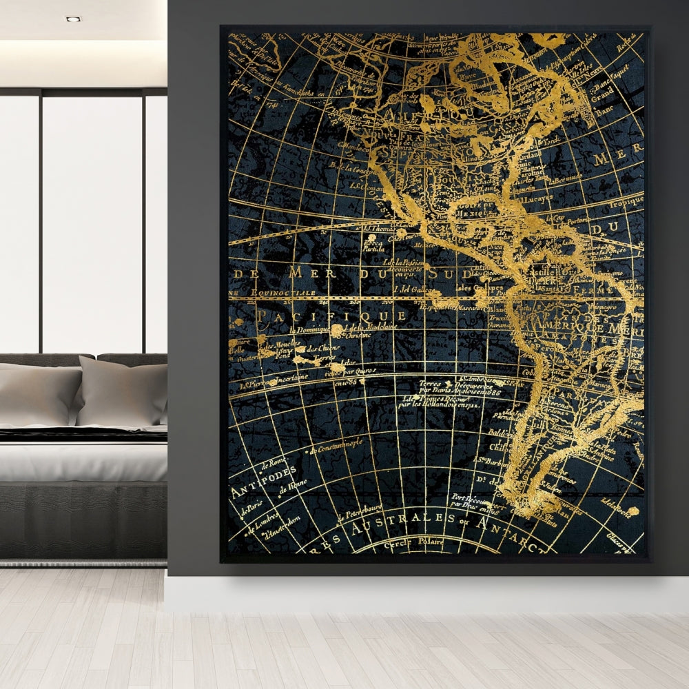 Blue Marine World Map Globe Canvas | Travel Home Decor Wall Art