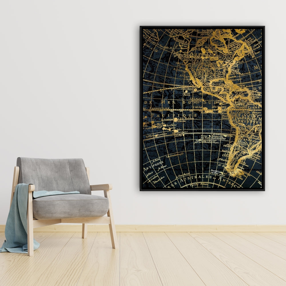 Blue Marine World Map Globe Canvas | Travel Home Decor Wall Art