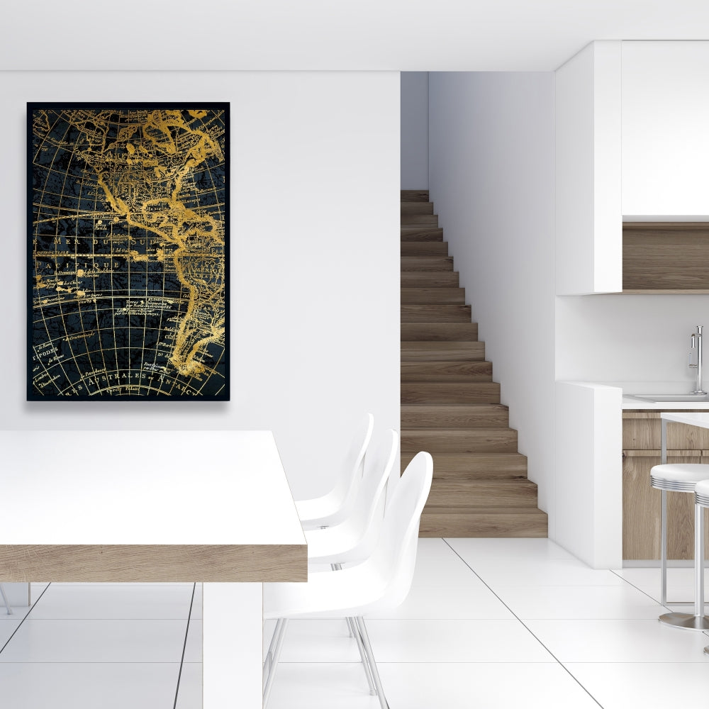 Blue Marine World Map Globe Canvas | Travel Home Decor Wall Art