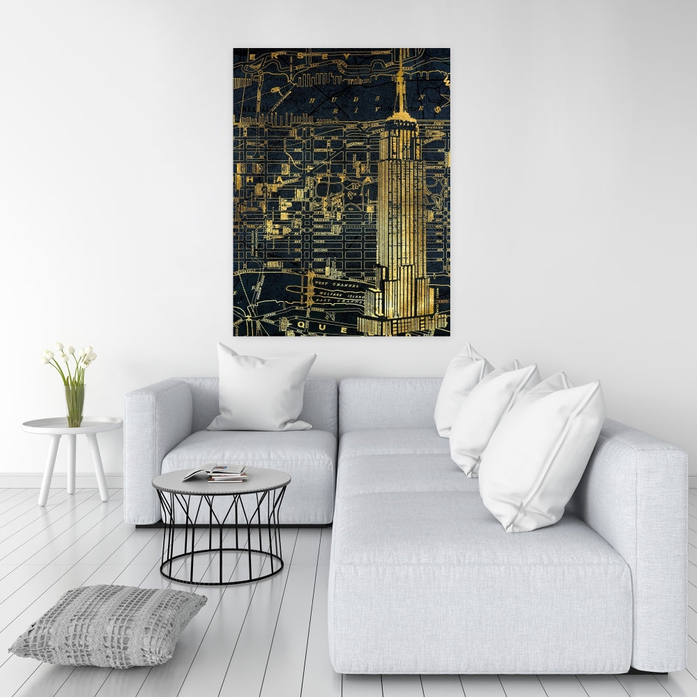 Gold City Blue Print Canvas | Blue Bedroom Wall Decor
