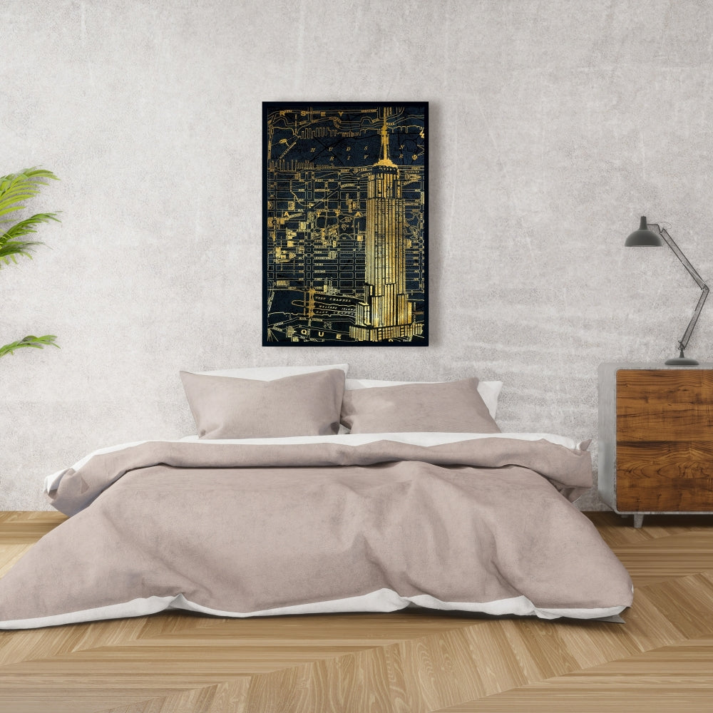 Toile imprimée Gold City Blue | Cadre bleu industriel