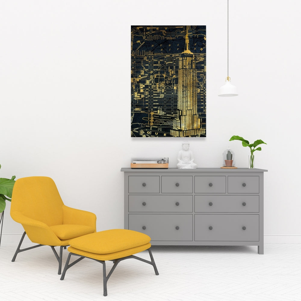 Gold City Blue Print Canvas | Blue Bedroom Wall Decor