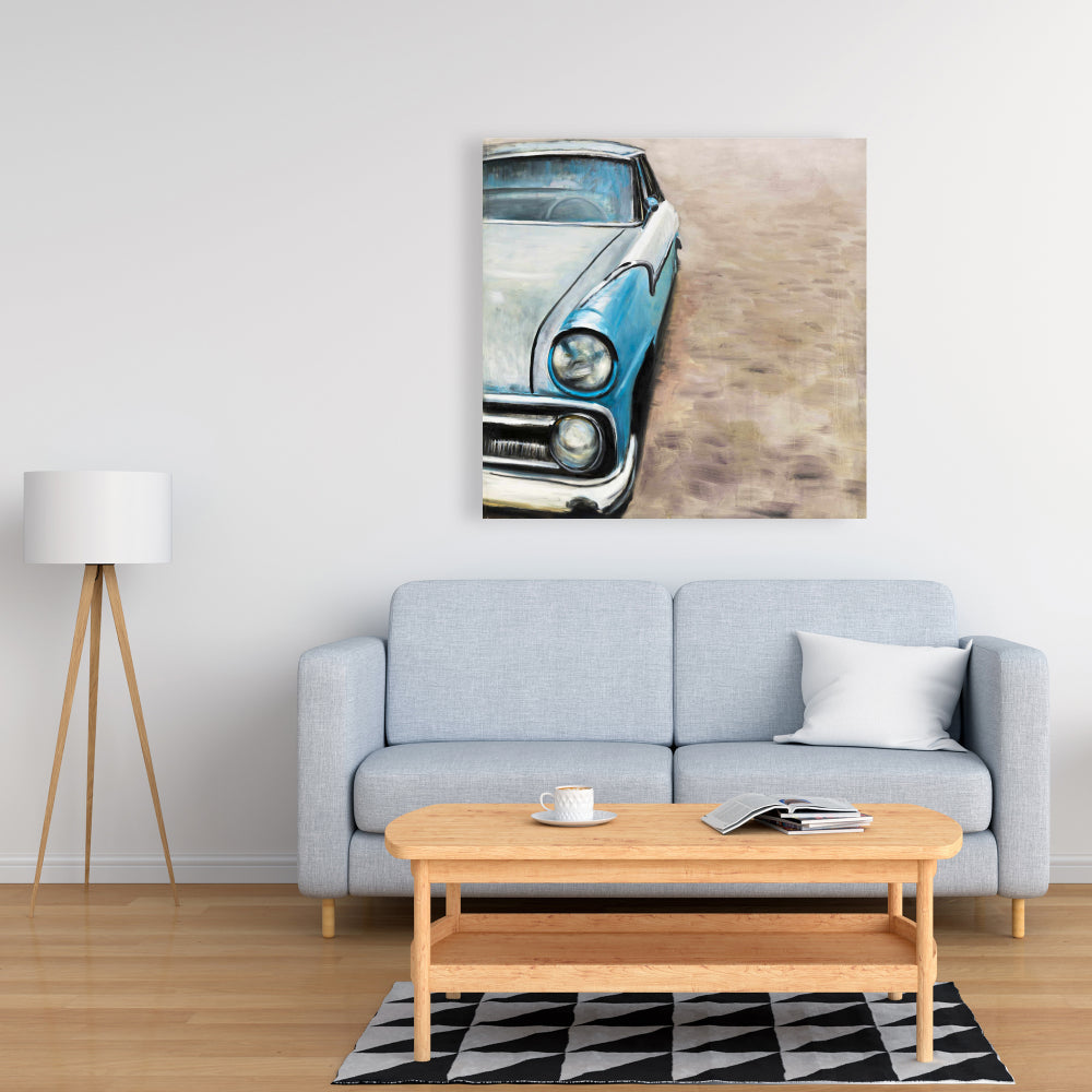 Old Classic Car Canvas | Blue Bedroom Decor | Home Wall Art