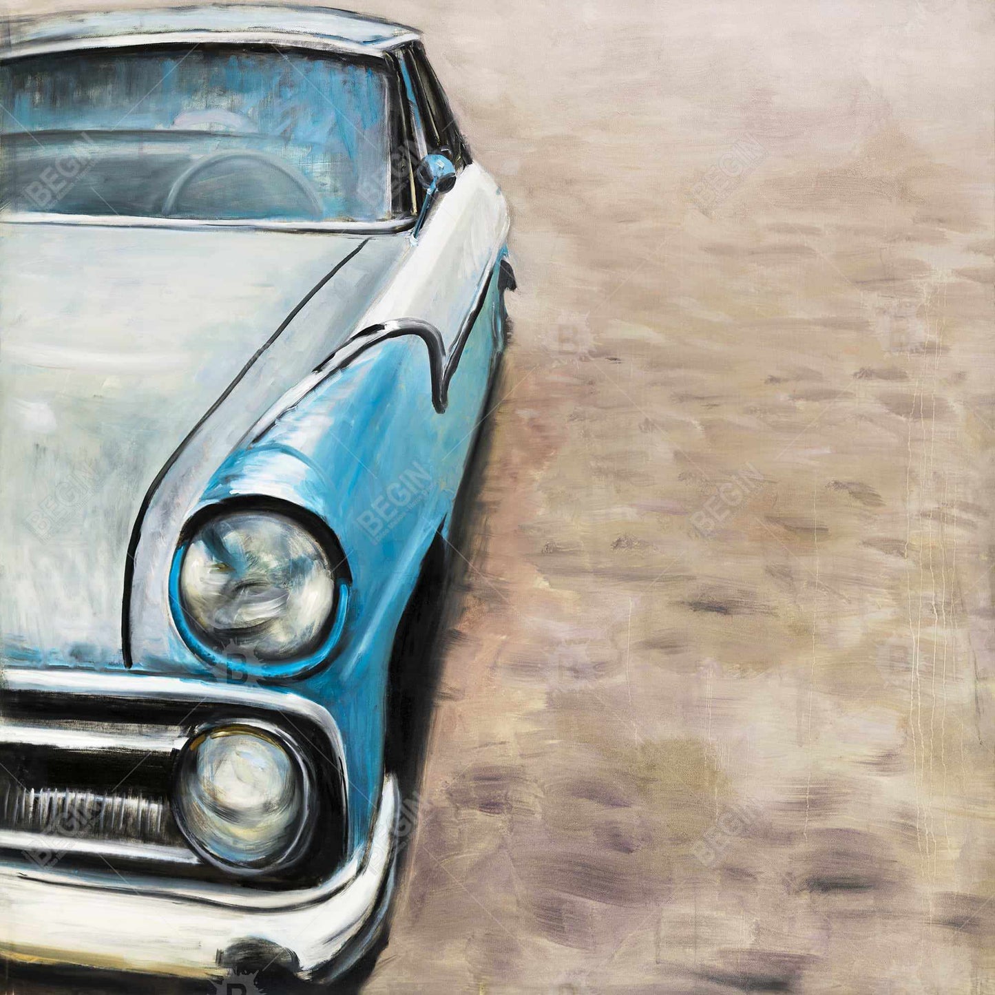 Old Classic Car Canvas | Blue Bedroom Decor | Home Wall Art