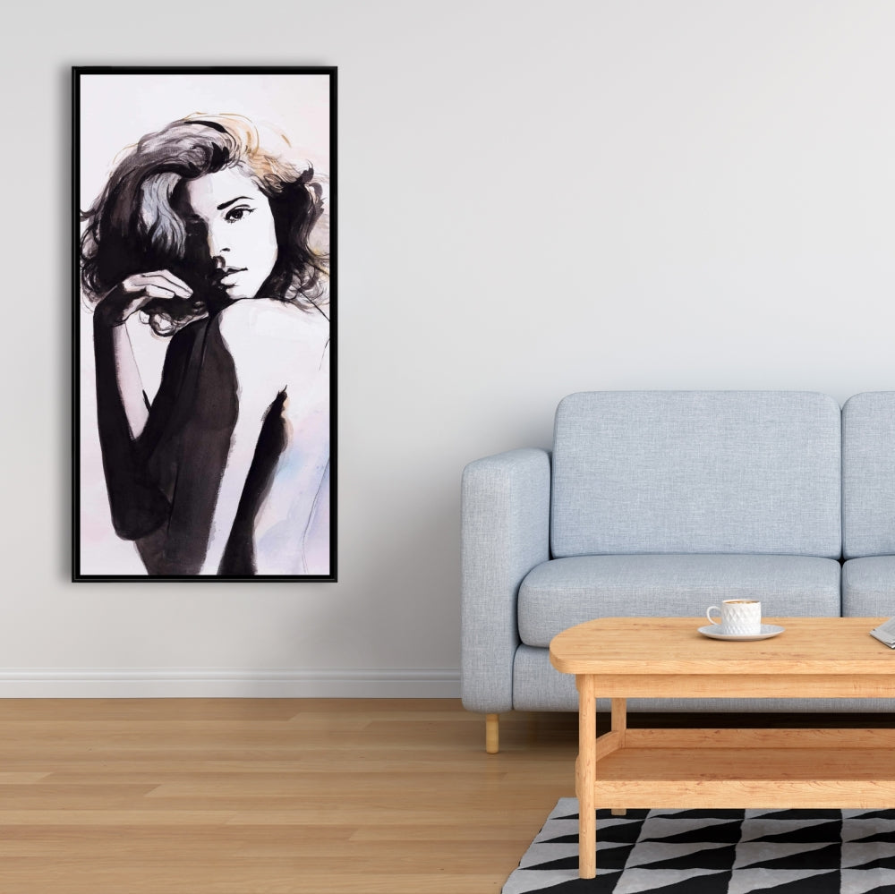 Toile encadrée « Presque nue » – Décoration romantique pour chambre à coucher