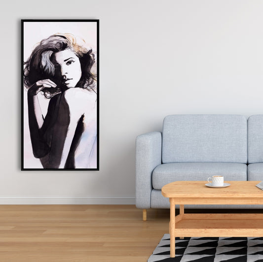 Toile encadrée « Presque nue » – Décoration romantique pour chambre à coucher